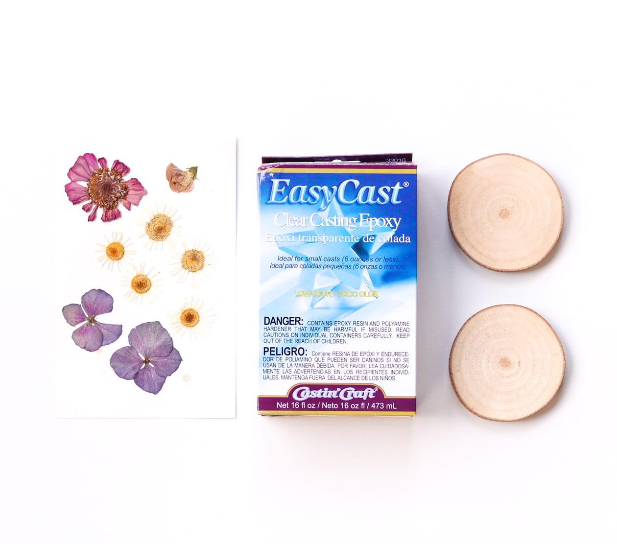 coaster-materials Materials needed to make your own coasters with dried flowers