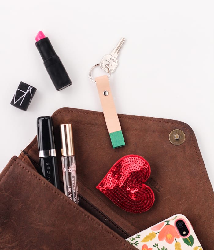 DIY Color Blocked Leather  Keychain