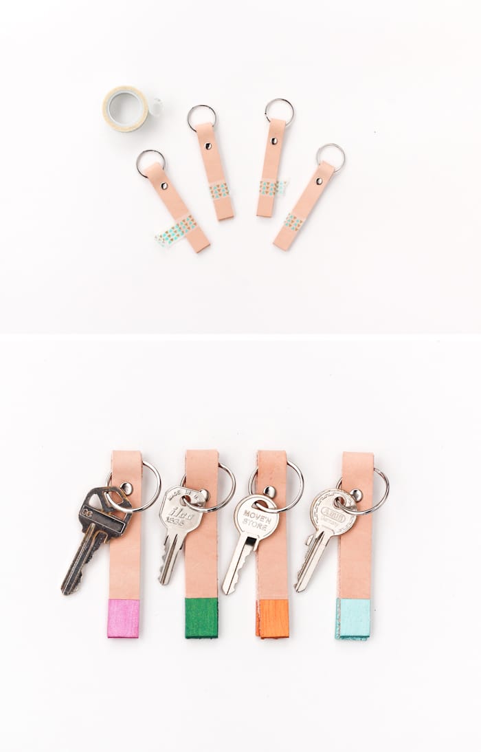 DIY Color Blocked Leather  Keychain