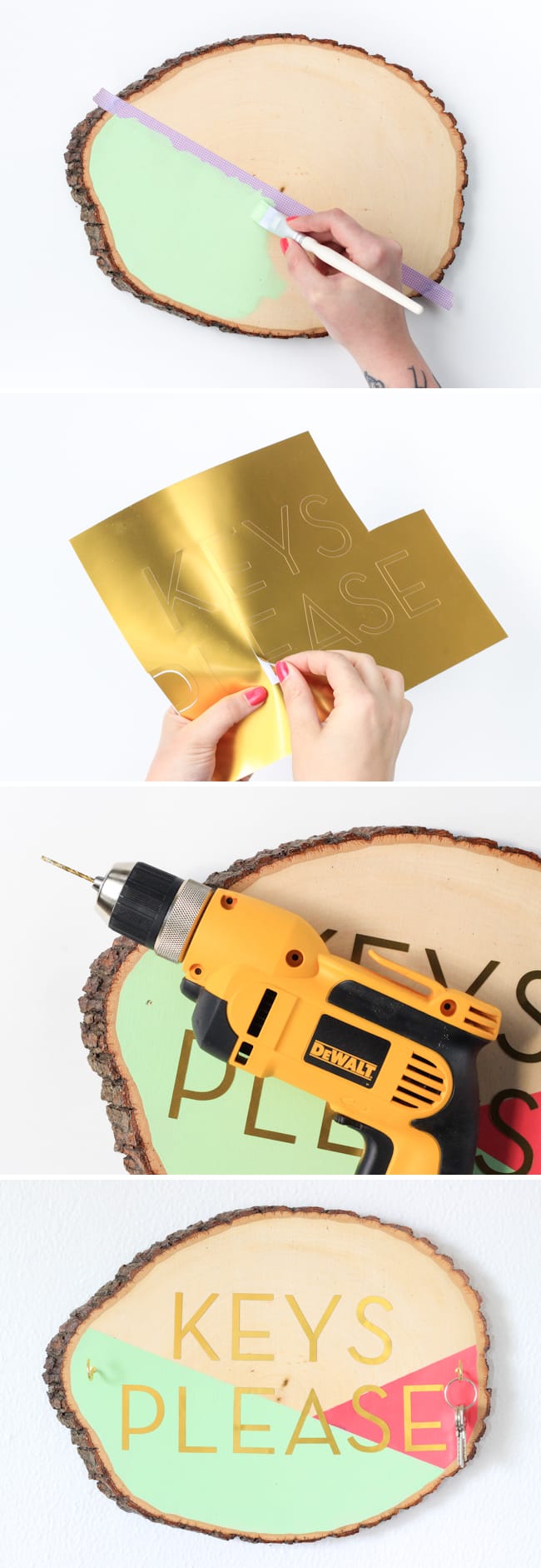 DIY Wooden Slab Key Holder, click through to see the full tutorial!