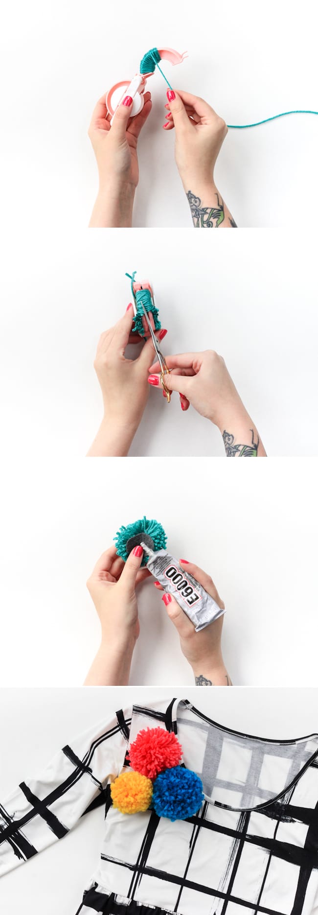 Add a pop of color to any outfit in 15 minutes with these DIY Pom Pom Brooches!
