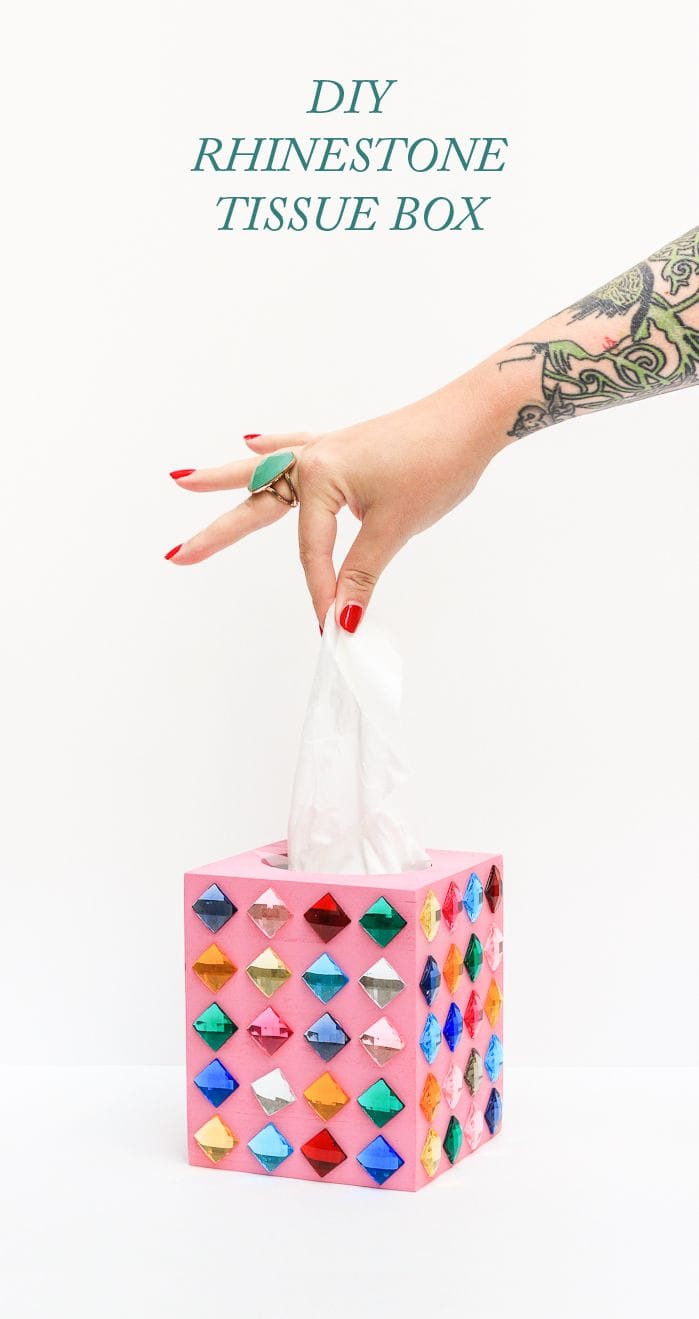 DIY Rhinestone Tissue Box | by The Crafted Life