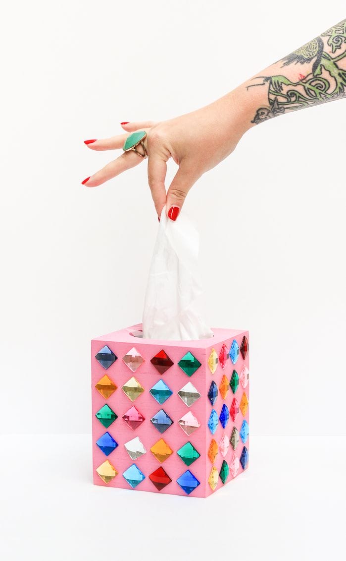 DIY Rhinestone Tissue Box | by The Crafted Life