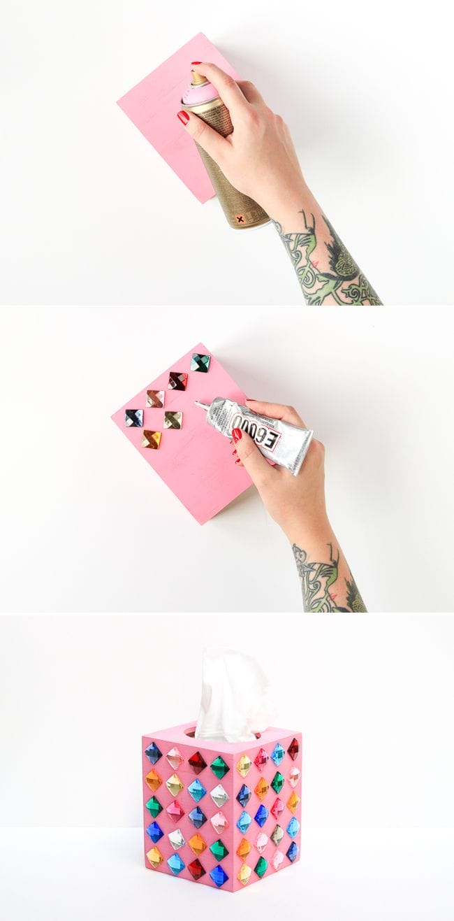DIY Rhinestone Tissue Box | by The Crafted Life