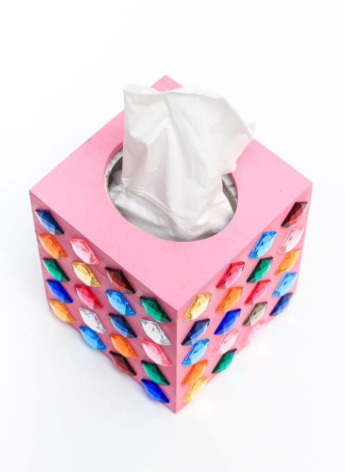 DIY Rhinestone Tissue Box | by The Crafted Life