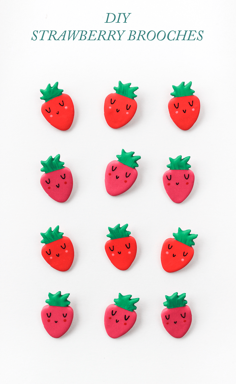 Dress up your wardrobe in no time with these diy clay strawberry brooches!