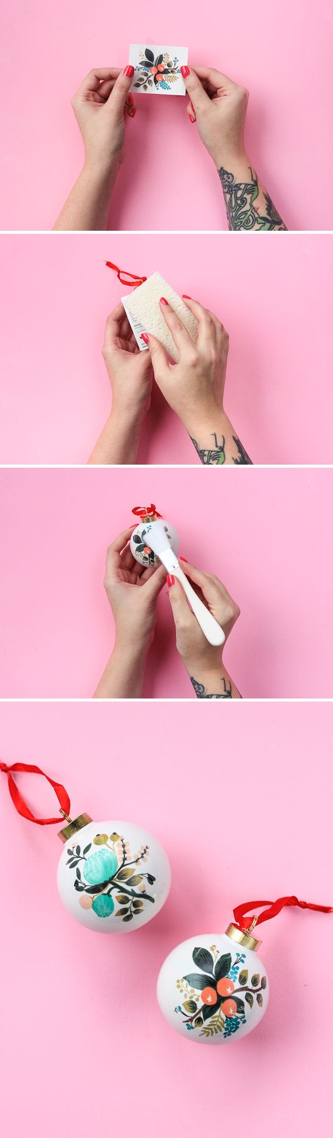 Add some artwork to your tree in 10 minutes with these diy temporary tattoo ornaments!