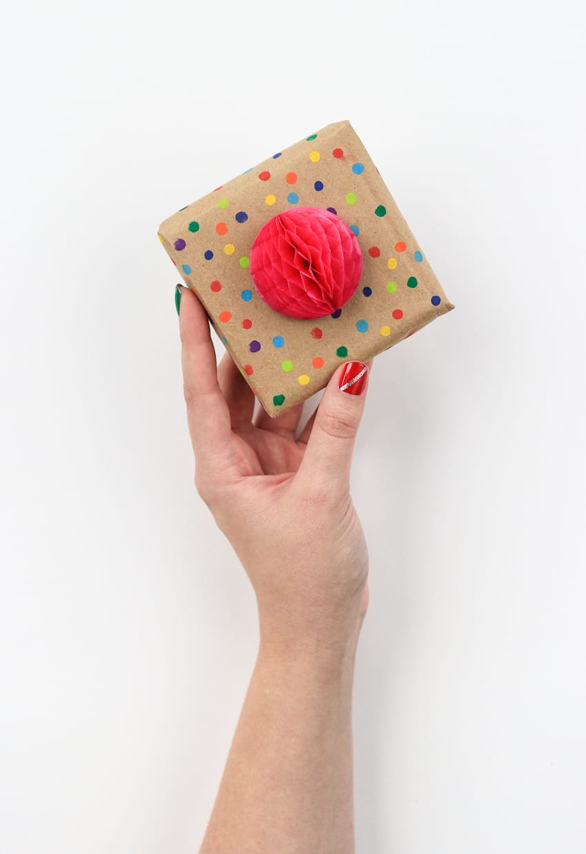 Just like that, you can turn a paper bag into handmade gift wrap. Happy holidays and happy wrapping!