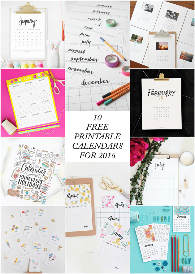 Printable Calendars for 2016