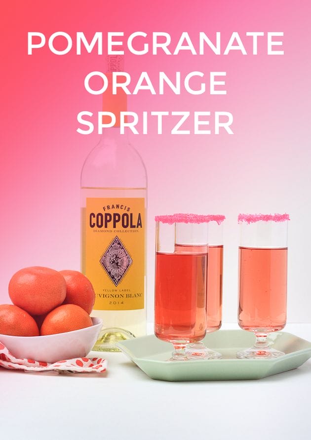 Make a batch of pomegranate orange spritzers for Valentine's Day brunch!