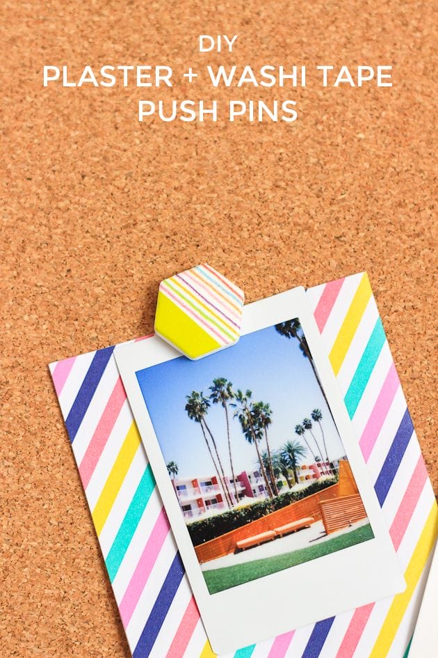 Add some color and pattern to your office with these easy DIY plaster + washi tape push pins!