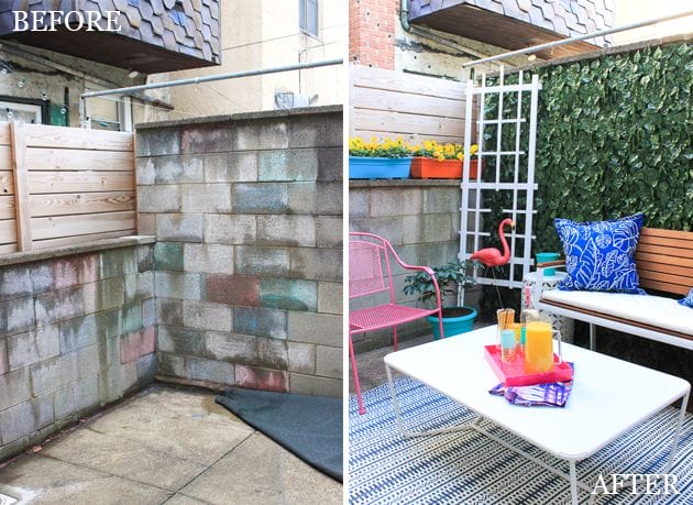 Renter friendly patio makeover. Click through for full before and after!