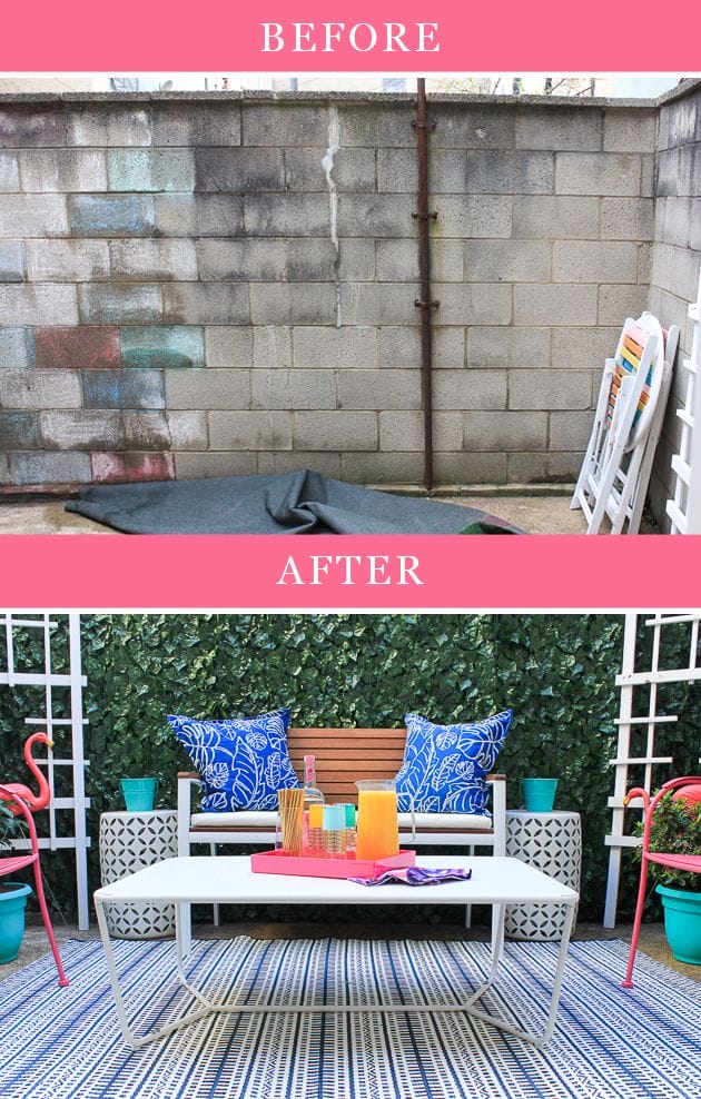 Renter friendly patio makeover. Click through for full before and after!