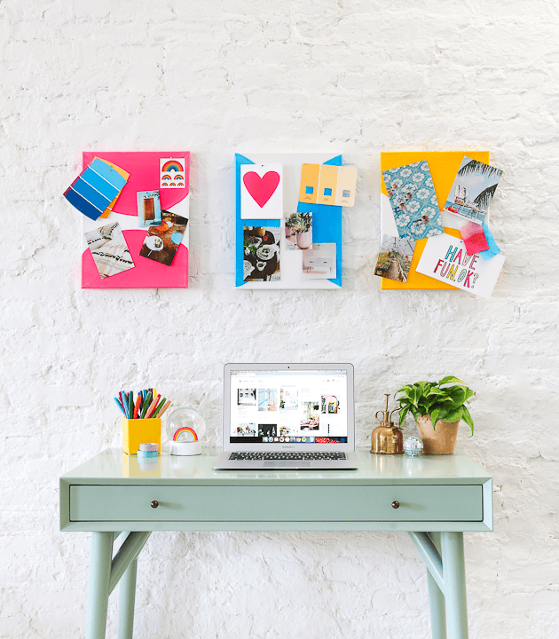 Learn how to make these colorful canvas pin boards for your office in 30 minutes!