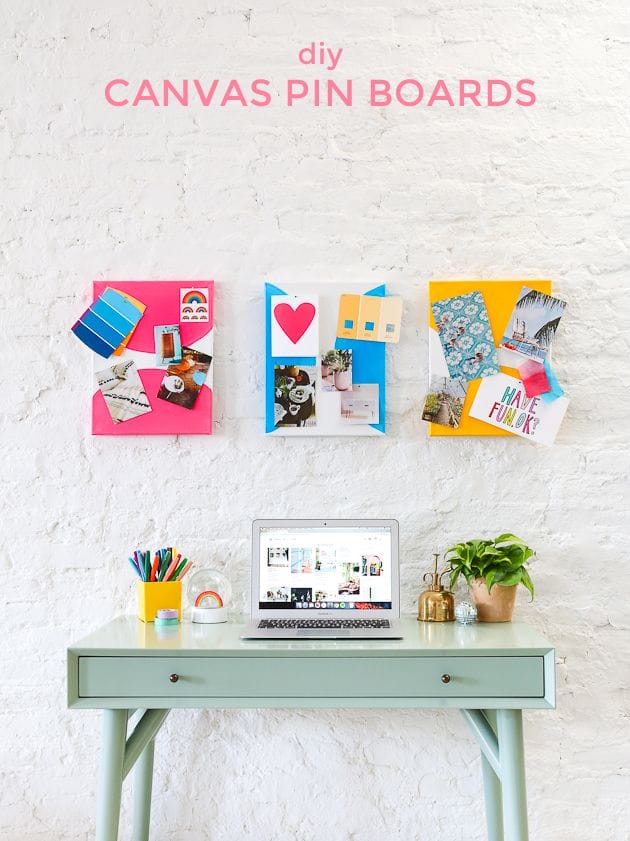 Learn how to make these colorful canvas pin boards for your office in 30 minutes!