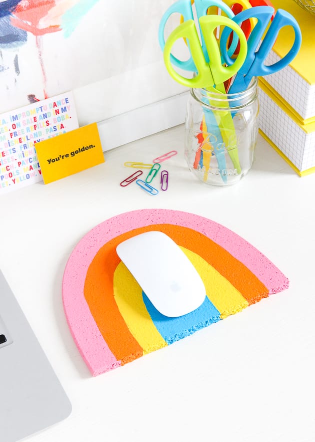 Make this DIY Rainbow Mouse Pad for your desk in two easy steps!
