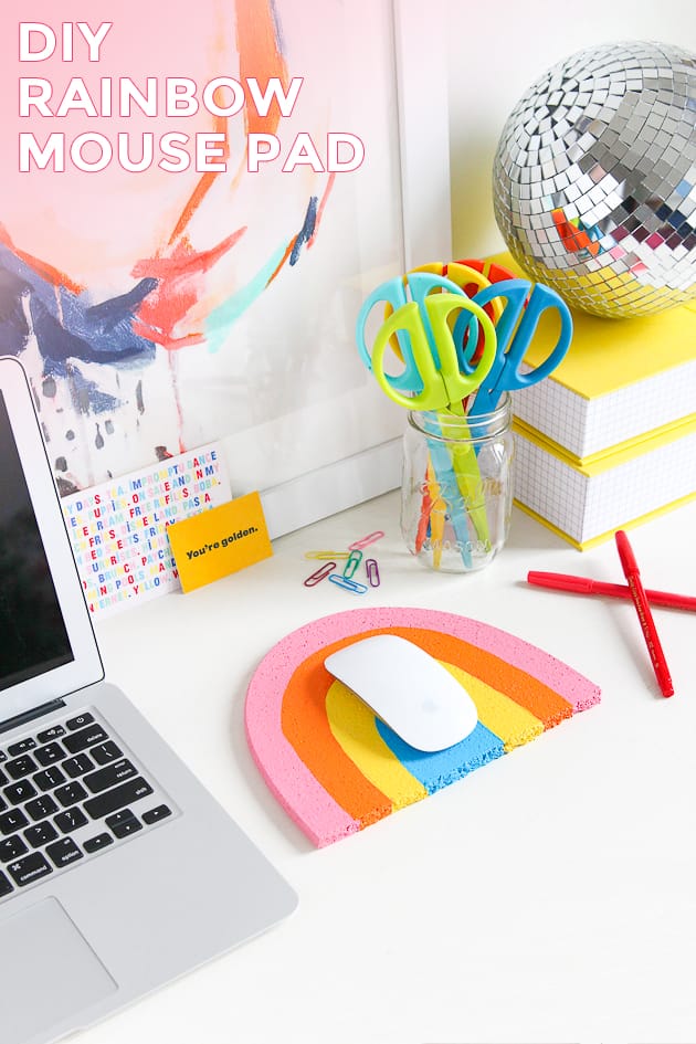 Make this DIY Rainbow Mouse Pad for your desk in two easy steps!