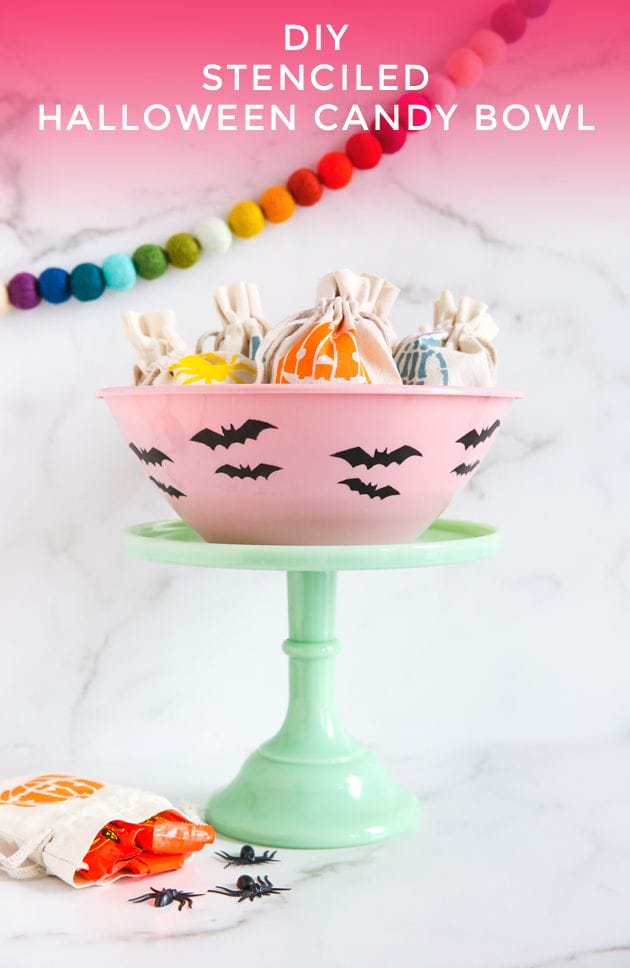 DIY Stenciled Halloween Candy Bowl + Treat Bags