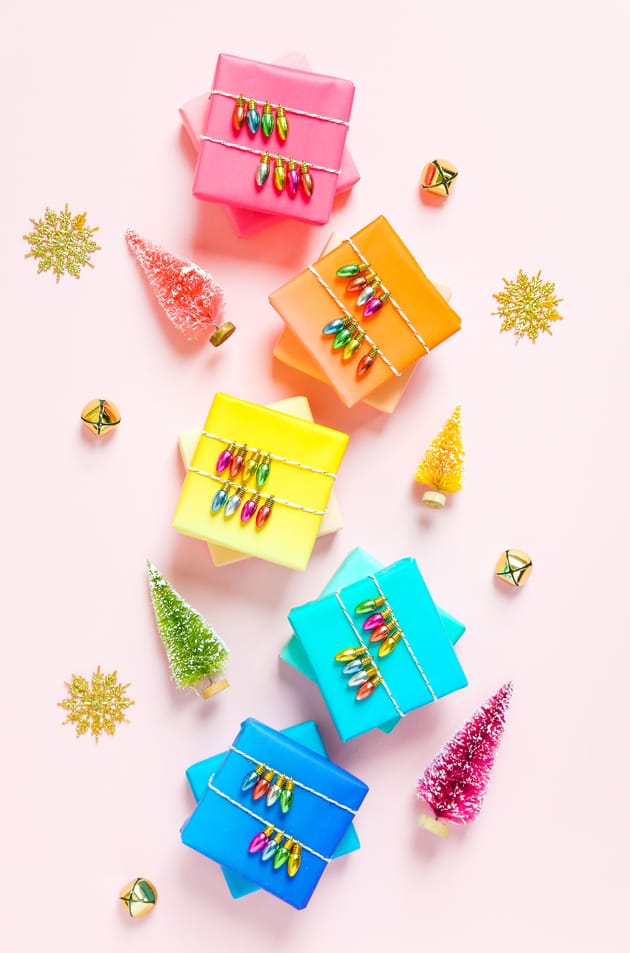 DIY String of Lights Gift Wrap