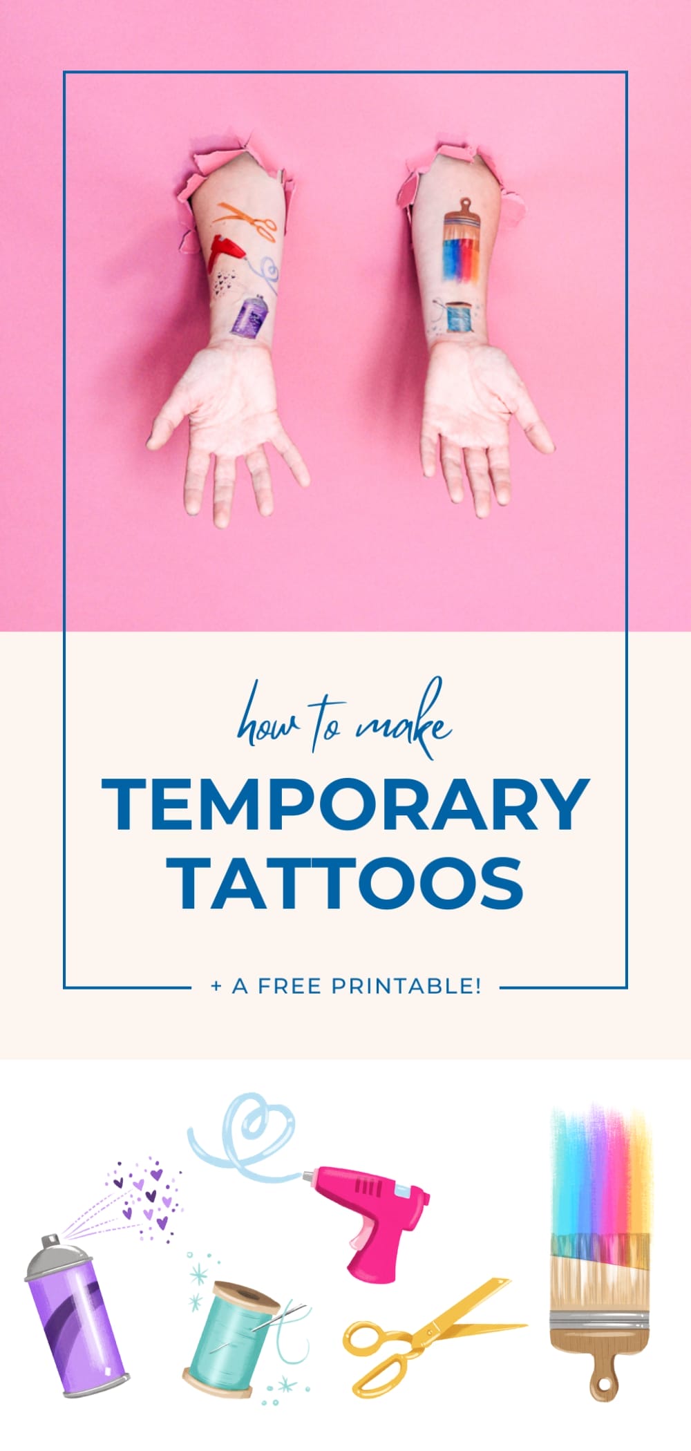 arms with craft themed temporary tattoos