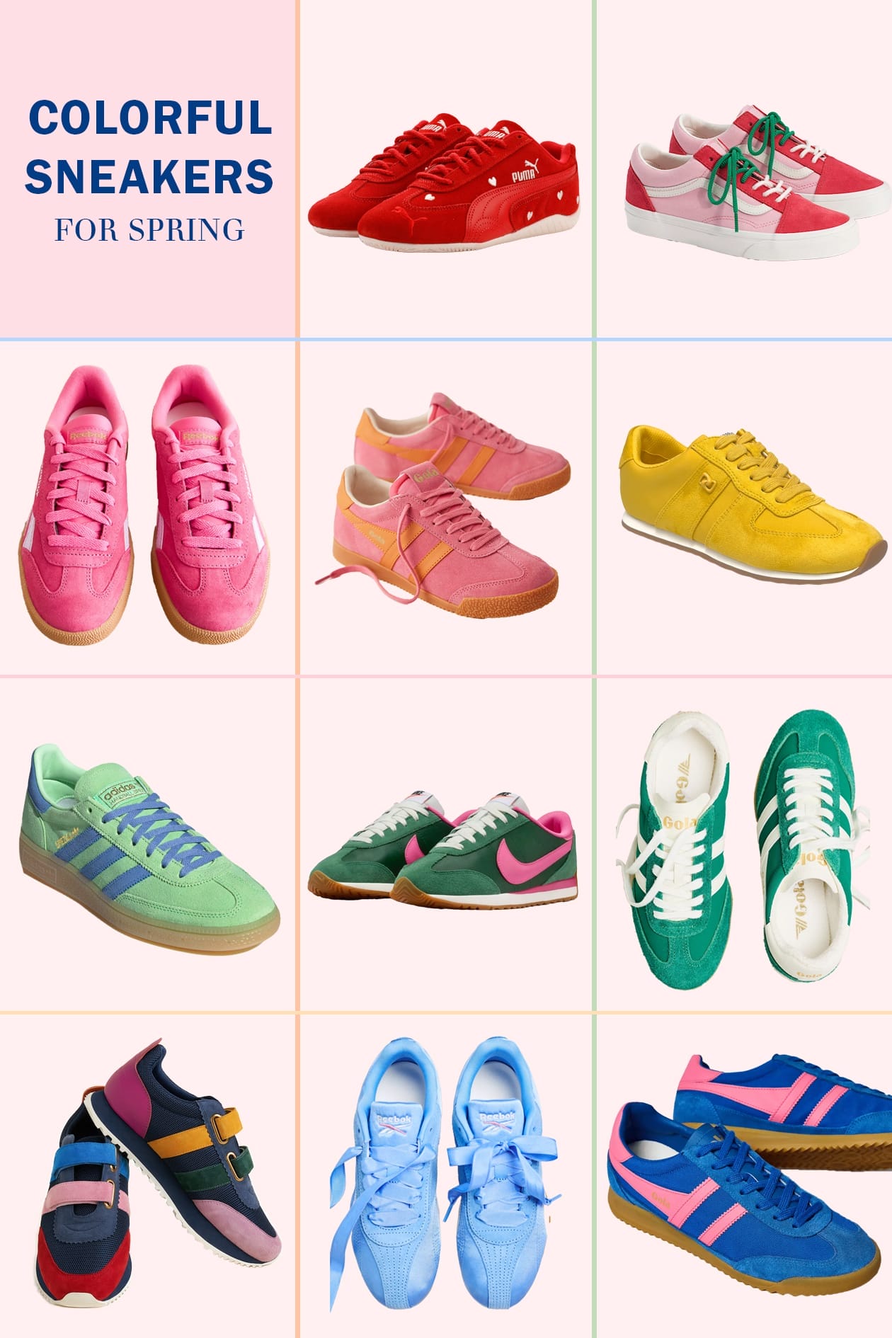 Collection of colorful sneakers in rainbow order