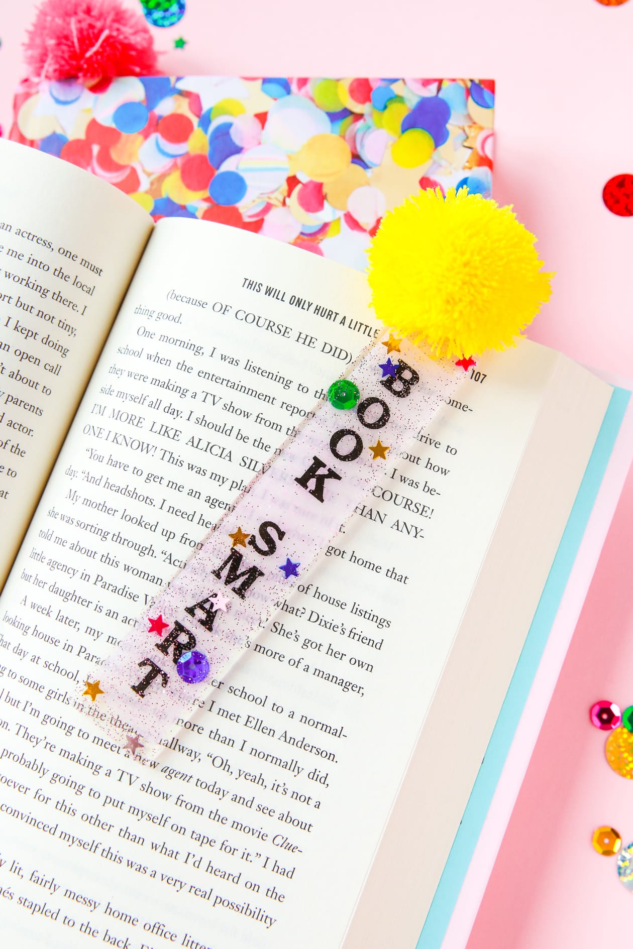DIY bookmarks on a page of a book