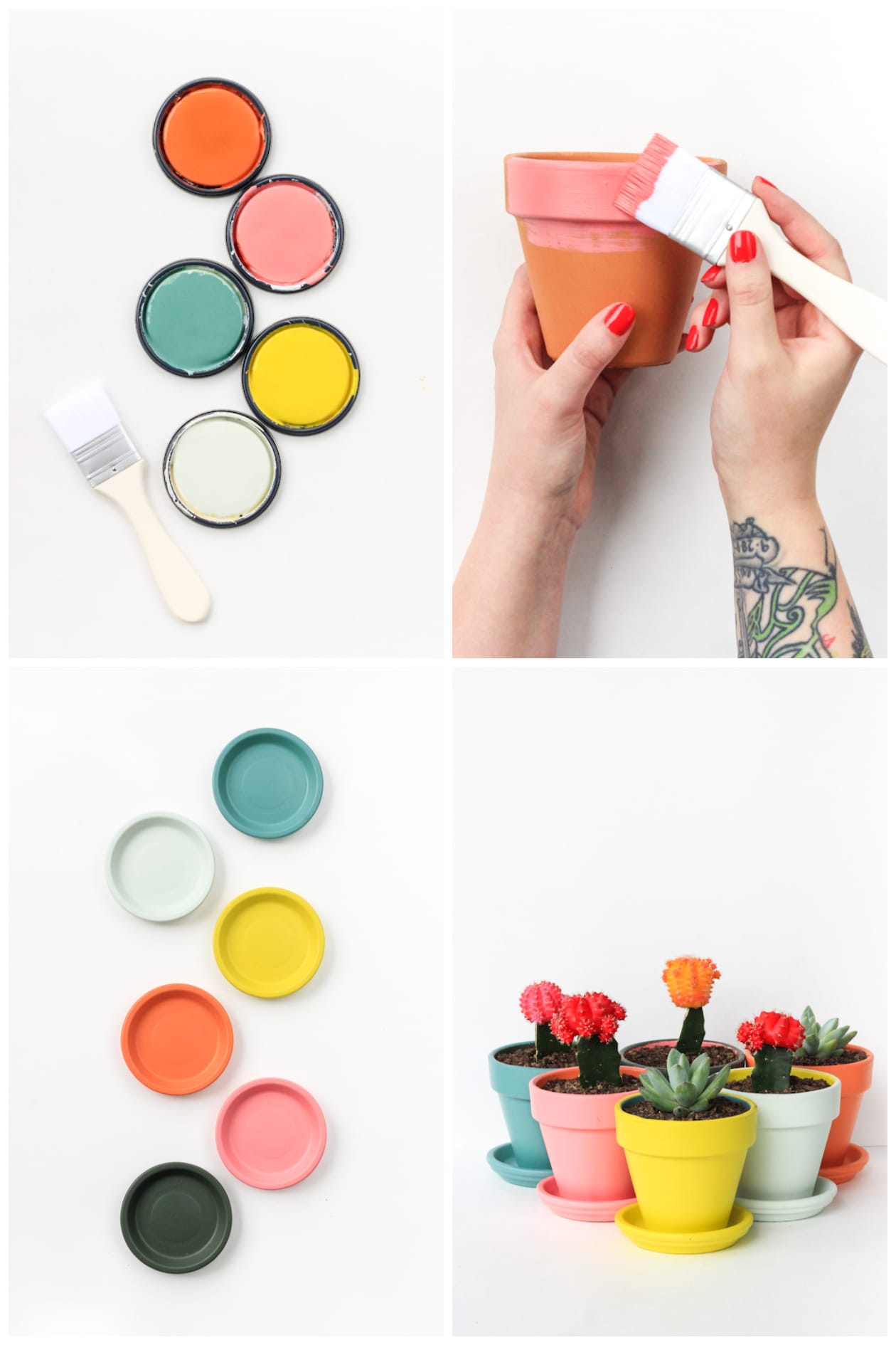 Step by step for how to make colorful painted planters